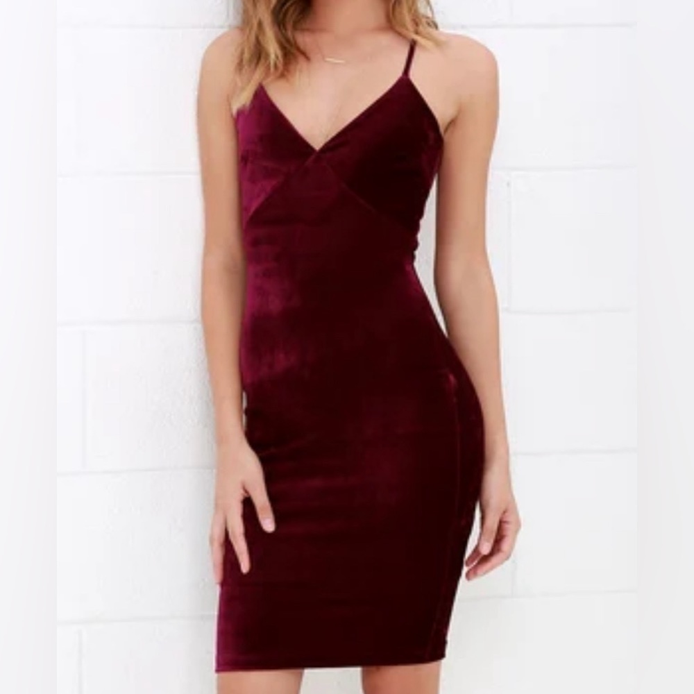 Lulus Something Special Wine Red Velvet Crossback Dress Size S